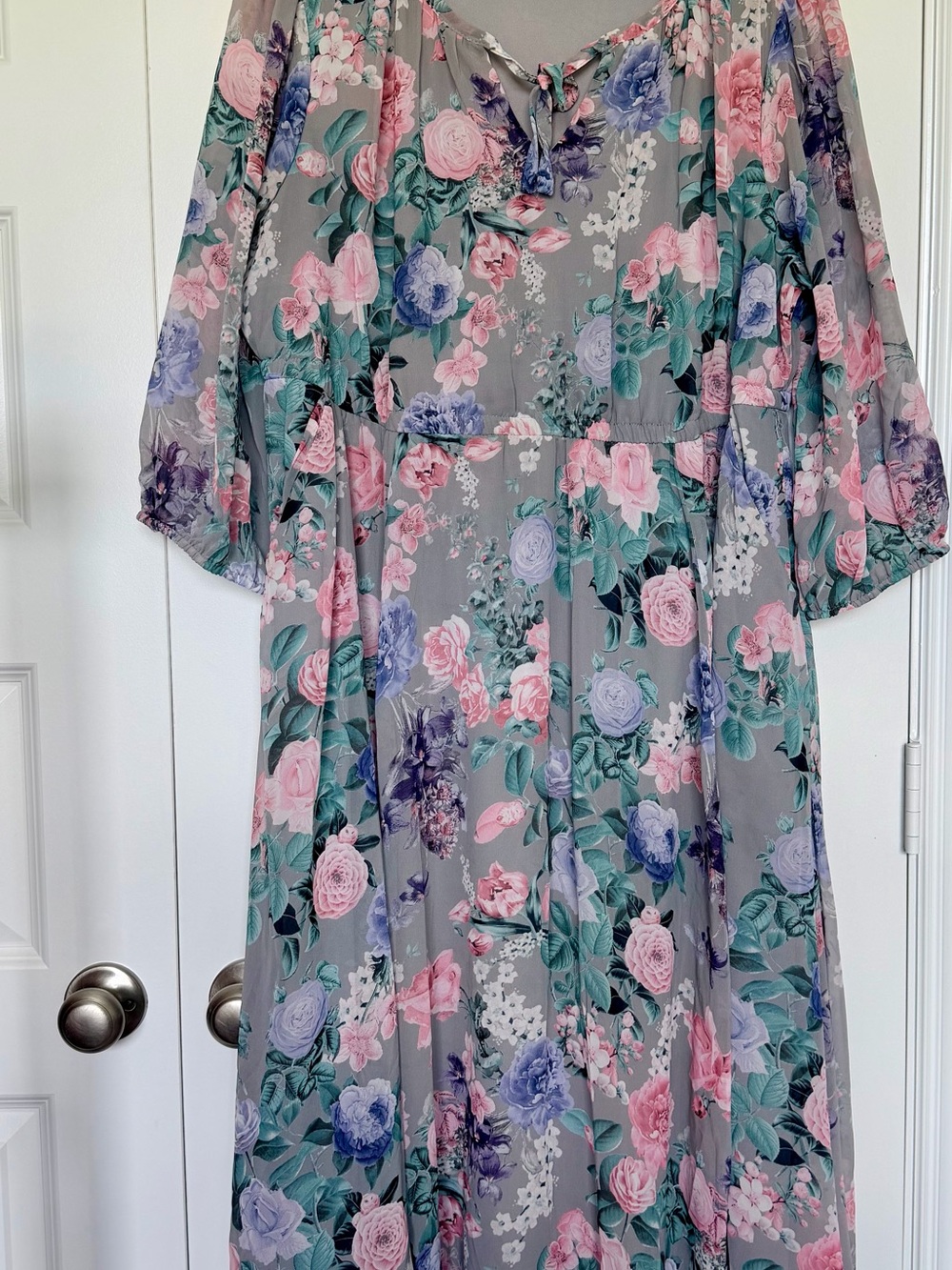 torrid Grey Maxi Dress with Pink & Lavender Floral Print